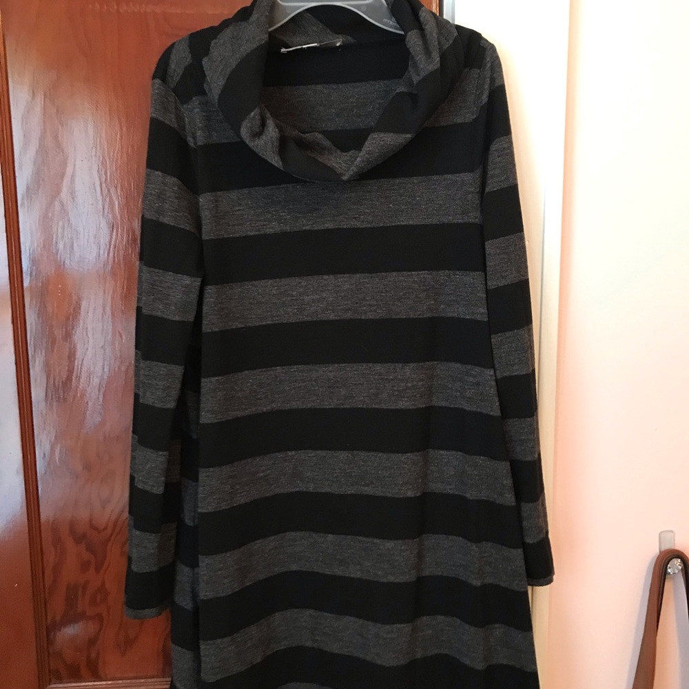 Loft black and Grey stripe swing dress